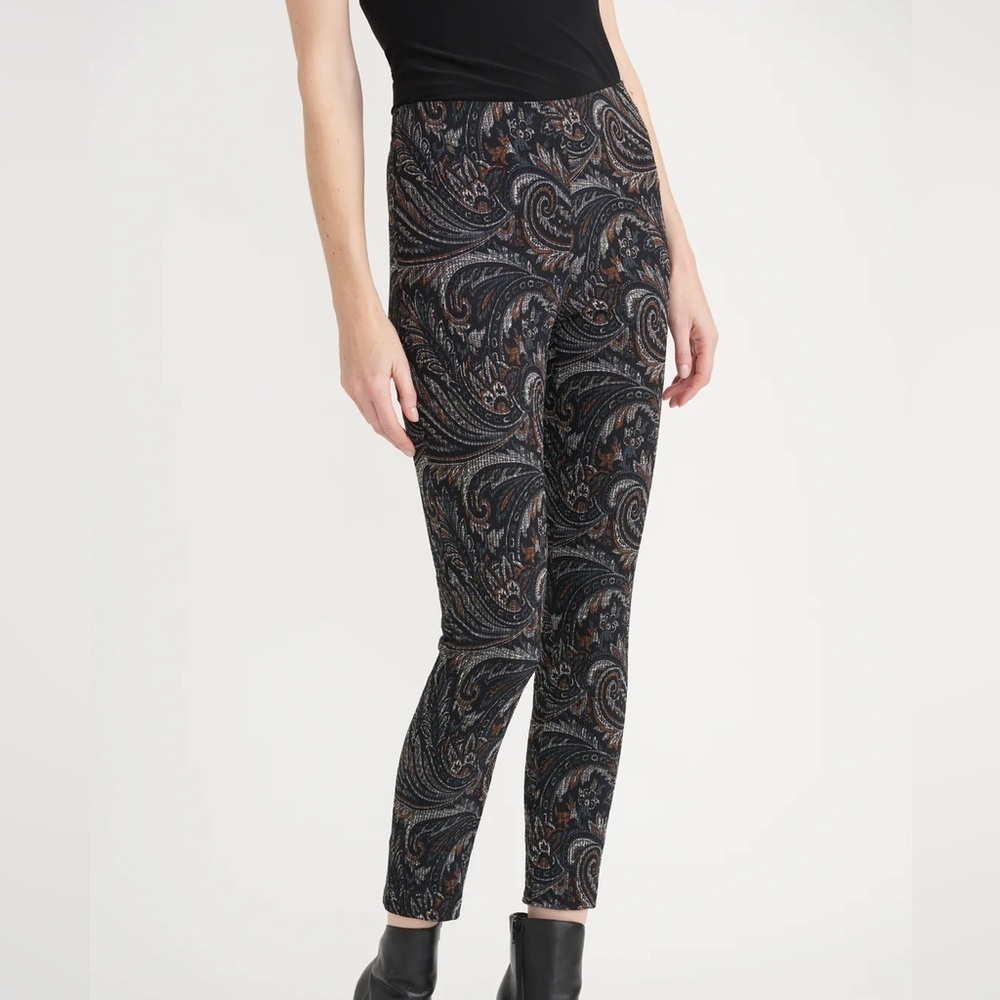 Joseph Ribkoff Paisley Print Straight Leg Pull-On Pants Split Hem Size US 12